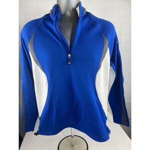Men’s Mizuno Warmalite Thermal Plus 1/4 Zip Pullover Shirt Size S Blue White EUC